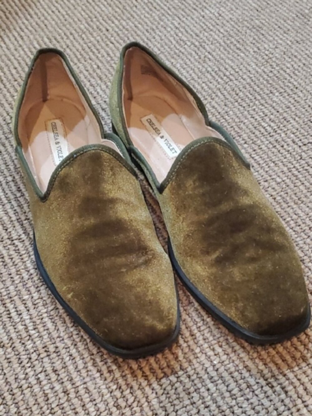 Chelsea & Violet Green Velvet Slip On Loafers  10